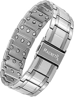 3X Strength Titanium Magnetic Bracelet – Magnetic Bracelets for Men – Premium Fold-Over Clasp & Adjustable Length with Sizing Tool (Silver)