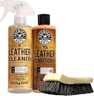 SPI410 Leather Cleaner and Conditioner Bundle with ACC_S95 Long Bristle Horse Hair Leather Cleaning Brush, Safe for Car, Home, Office, & More (3 Item Bundle with 2-16 fl oz Bottles)