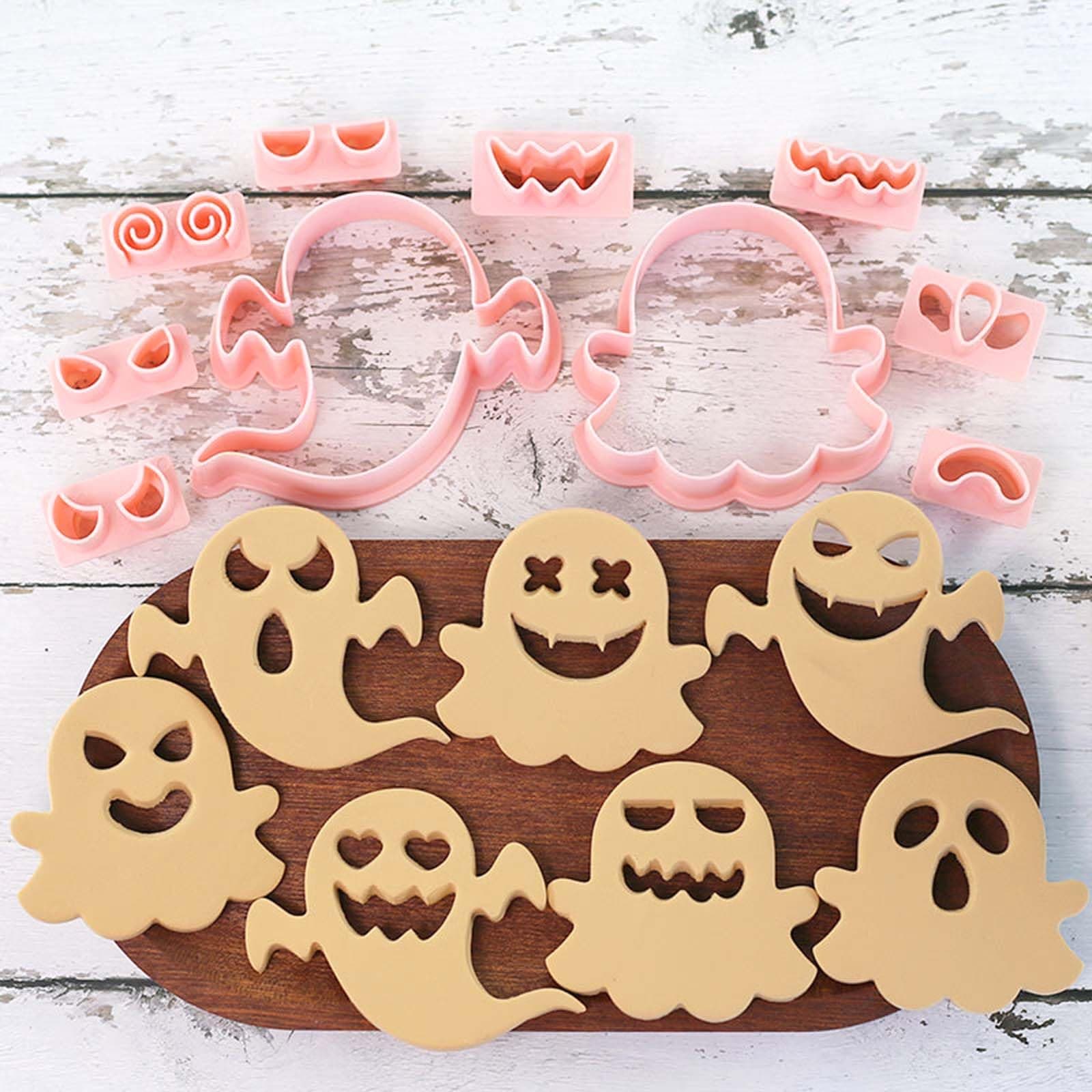 Mini Ghost Cookie Cutters, DIY 3d Halloween Raised Design Cookie Stamps, Cookie Cutter Set suitable for Frosting Decoration, Mini Gingerbread Pie Molds, Day of The Dead Decorations (Ghost)