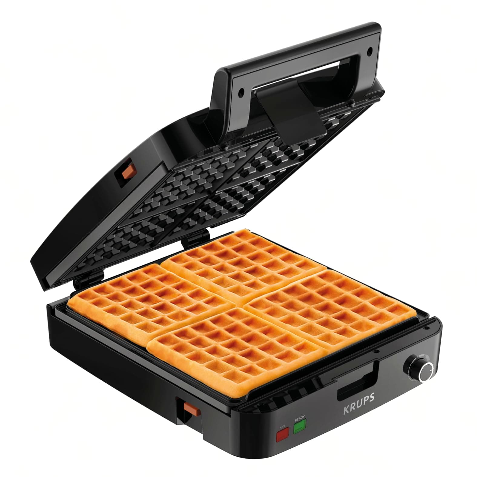 KRUPS Belgian Waffle Maker, Waffle Maker with Removable Plates, 4 Slices, Silver/Black