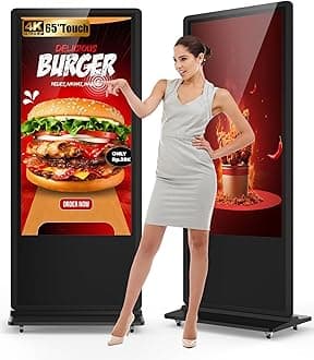 65-inch Indoor Floor Standing Digital Signage Display, 4K 2160P Touchscreen LCD Screen Android OS Kiosk Stand with 2 Speakers, Auto Media Display Advertising Player Supports Remote Control