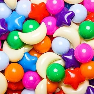 Ball Pit Balls Stars Moon Shapes Plastic Pitballs for Toddler Play Tent Baby Photo Props Kids Pool Water Toys Kiddie Pool Party Decor, Bright Mix 8 Colors,100PCS