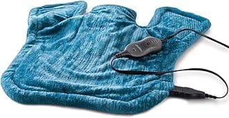XL Renue Contoured Heating Pad, 25" x 25", For Neck & Shoulder Pain Relief with Auto Shut Off, Moist Heating Option, Machine-Washable, Lakeshore Blue