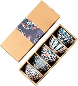 5 Pcs Ceramic Rice Bowls, Japanese Style Serving Bowls, Assorted Dinnerware Bowls Set for Cereal, Soup, Dessert, Snack, Fruit, Salad