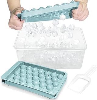 Ice Cube Tray with Lid and Bin - Round Ice Trays for Freezer with Lid - Ice Cube Trays for Freezer with Ice Container (0.8"-2PACK Blue)
