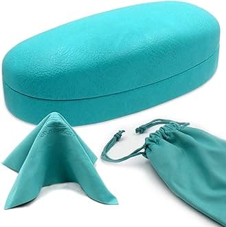 Best Deal on Sunglasses / Eyeglasses Case with Microfiber Cleaning Cloth | 100% Money Back Guarantee | Medium Large | for Men & Women | Hard | Clam-shell | AS113 Teal |