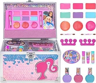 Townley Girl Barbie Movie Kids Makeup Kit for Girls, Real Washable Toy Makeup Set, Barbie Gift, Play Makeup and Pretend Play Toys Ages 3 4 5 6 7 8 9 10 11 12