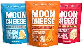 Moon Cheese Variety Pack, Cheddar, Gouda & Pepper Jack, Crunchy, Protein-Rich Cheese Snack, Gluten Free, Keto Friendly, 100% Real Cheese, 2 Ounce (Pack of 3)