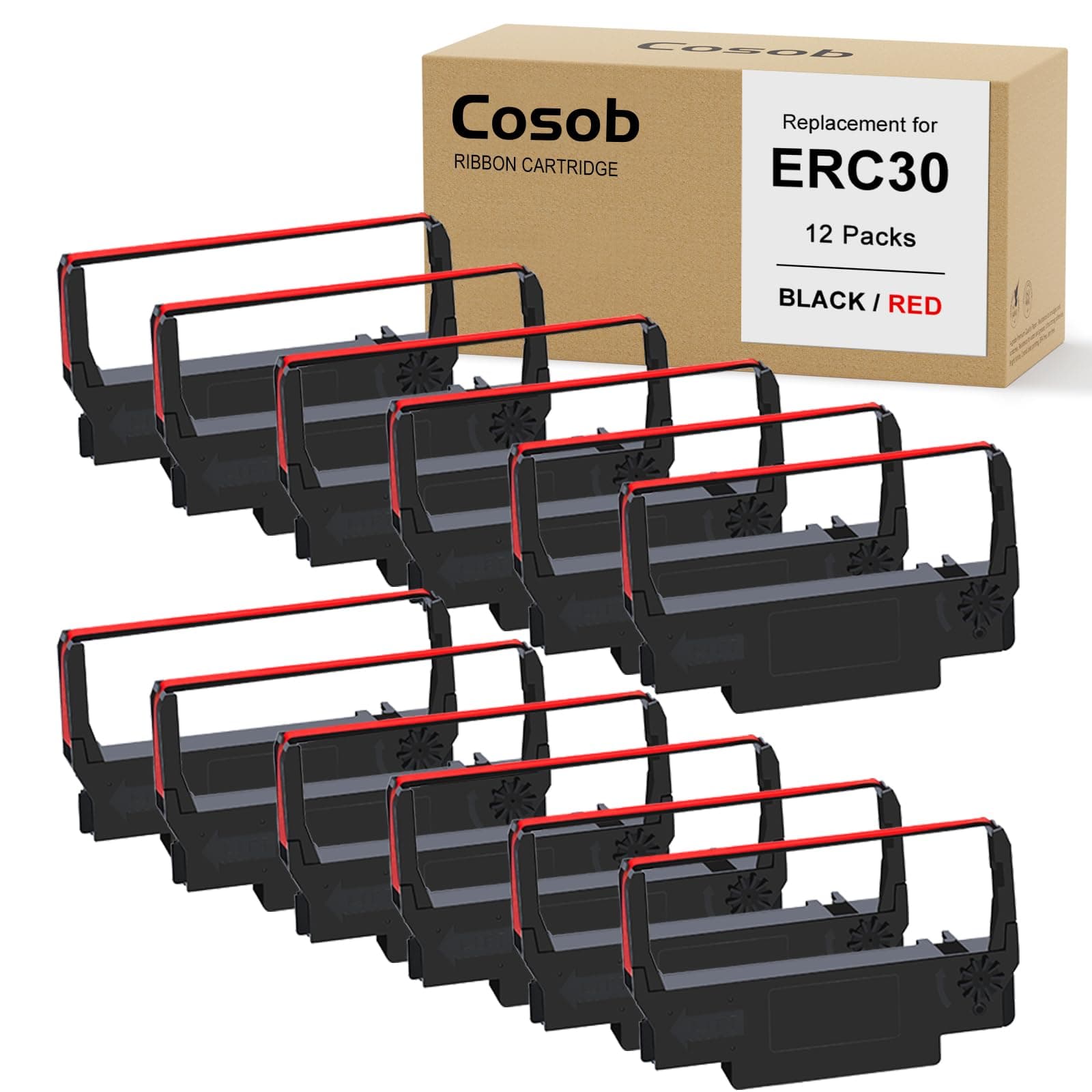 12 Pack ERC30 ERC30 Black and Red ERC-30 ERC30/34/38 Ribbon Compatible with Epson TM-U220 M188B ERC30 ERC34 ERC38 NK506 Printer