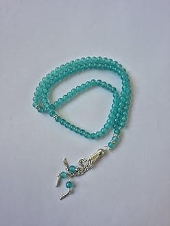 Glass 99 Prayer Misbah Rosary Islamic Tasbeeh Beads Counter Spiritual Round Beads (Teal)