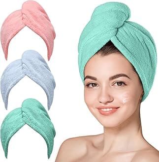 Hicober Microfiber Hair Towel, 3 Packs Hair Turbans for Wet Hair, Drying Hair Wrap Towels for Curly Hair Women Anti Frizz (Pink,Blue,Green)