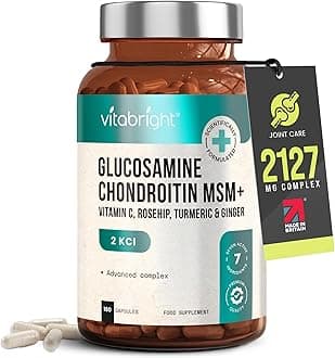 Glucosamine and Chondroitin High Strength Joint Care Supplements for Women & Men | 2127mg Complex with Vitamin C, MSM & Turmeric | 180 Capsules | VitaBright Joint Support Tablets