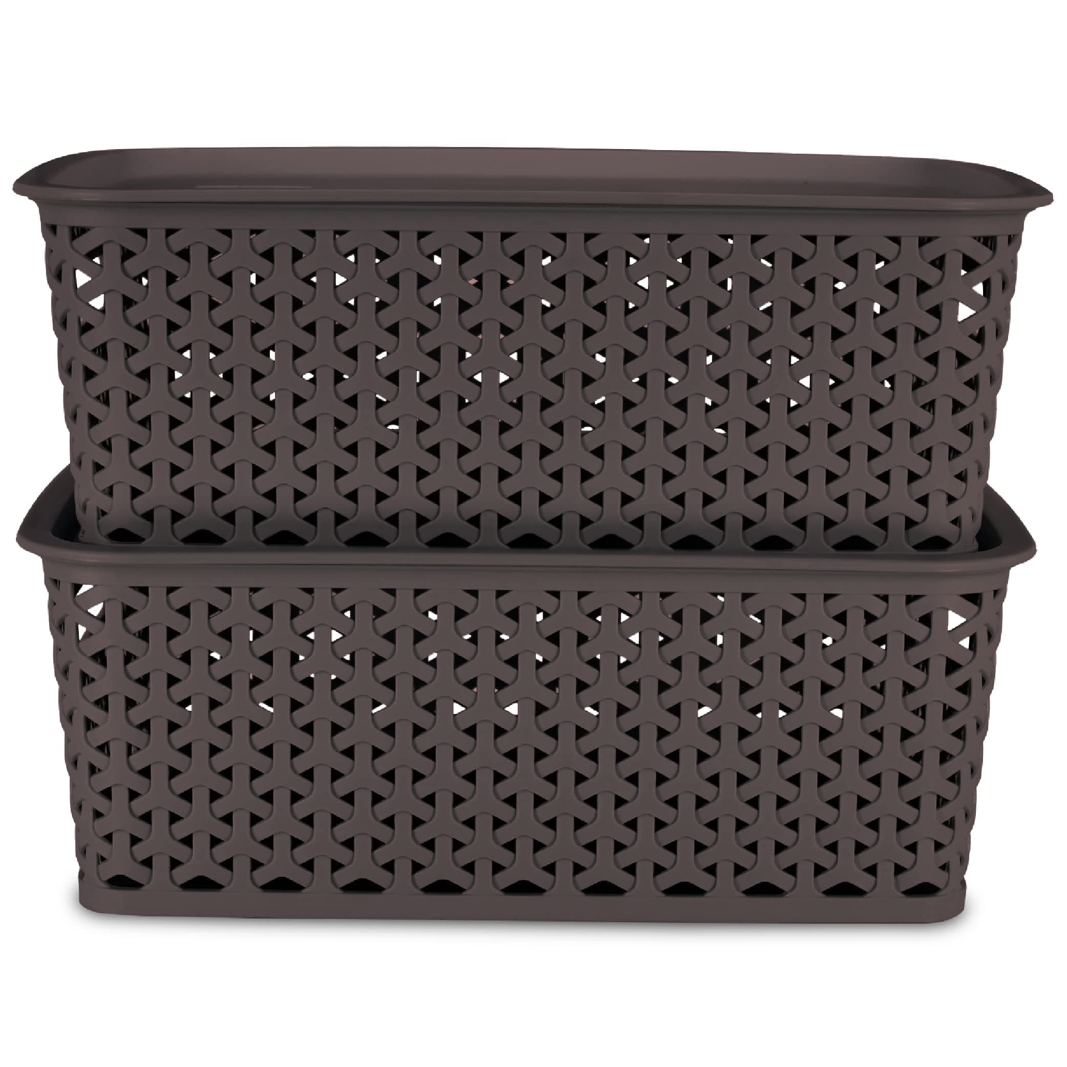 - Royal Basket Medium (Pack of 2 With lids) Multipurpose Plastic Storage Rectangular Baskets For Cloths Toys Wardrobe Home Kitchen & Livingroom I DARK BROWN