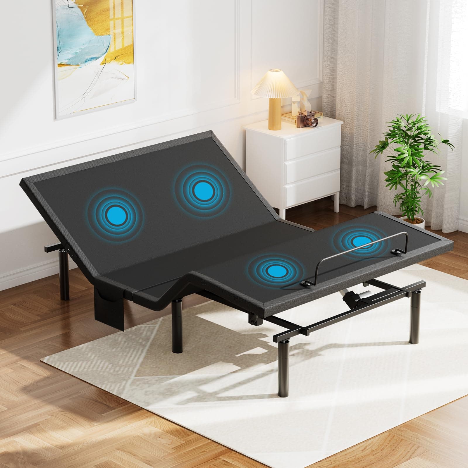 Full Adjustable Bed Frame with Massage, Electric Bed Base with Head & Foot Incline, USB-A & USB-C Ports, LED Under-Bed Lighting, 4 Leg Height Options, and Easy 3-Step Assembly