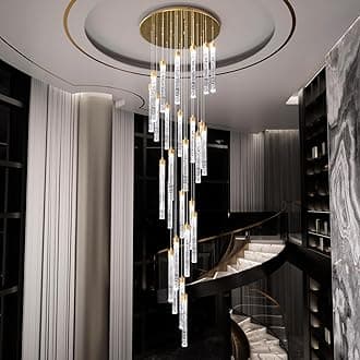 25-Light High Ceiling Chandelier Modern Crystal Lights for Living Room Foyer Flush Mount Sloping Ceiling Pendant Light Fixture Crystal Drop Light for Hallway Staircase