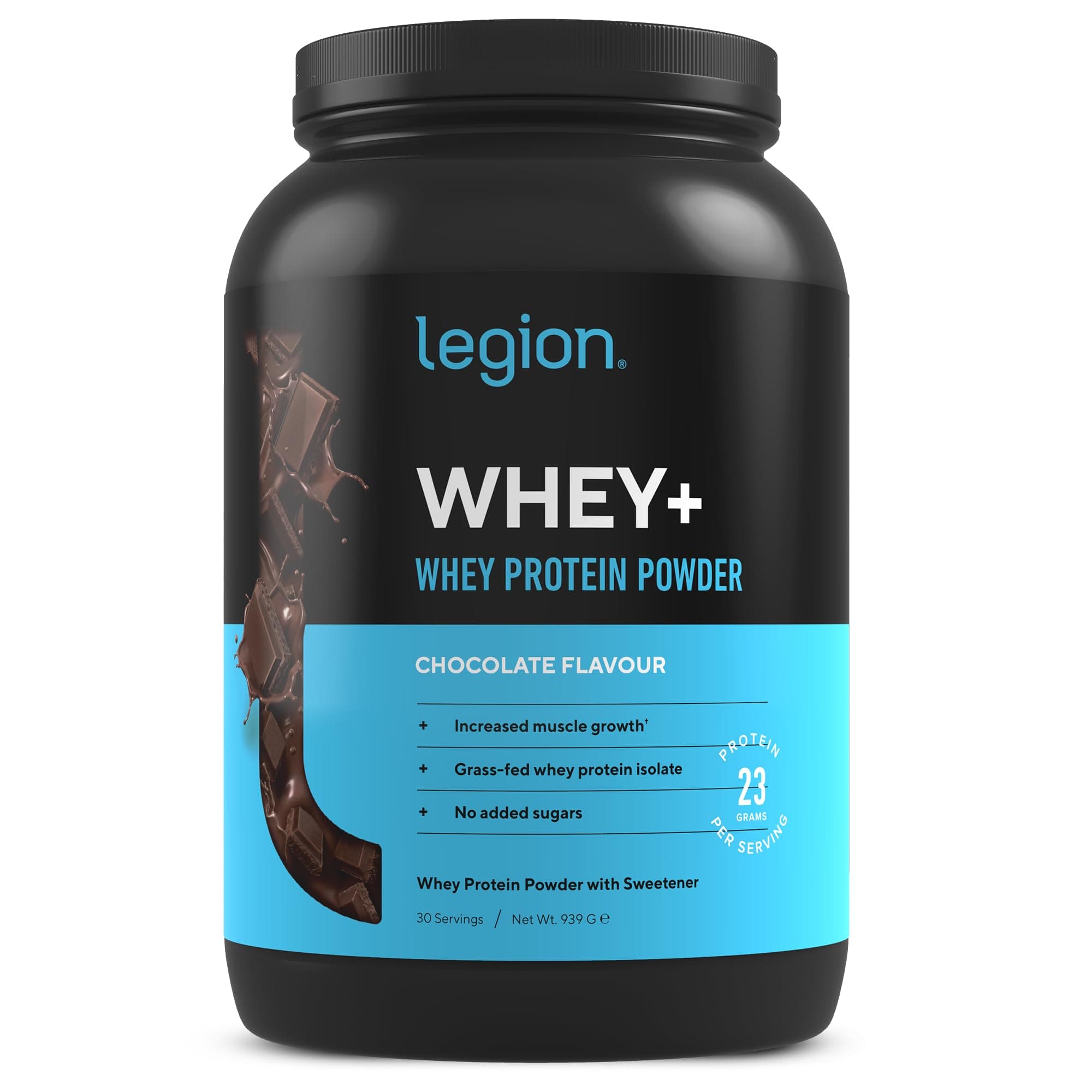 Whey+ Whey Isolate Protein Powder from Grass Fed Cows - Non-GMO, Lactose Free, Sugar Free, Natural Whey Protein Isolate, 30 Servings (Chocolate)