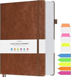 College Ruled Notebook, Large B5 Hardcover Leather Journal, 314 Numbered Pages Writing Journal, 100gsm No Bleed Paper, Lined Journal Notebook for Women Men School Office, 7.6'' X 10'', Brown