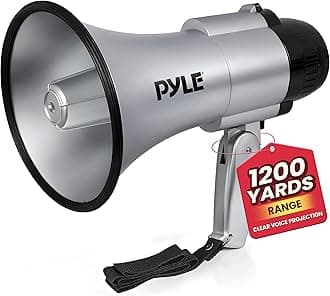 Portable Megaphone Speaker Siren Bullhorn - Compact and Battery Operated with 30 Watt Power, Microphone, 2 Modes, PA Sound and Foldable Handle for Cheerleading and Police Use - PMP33SL (Silver)