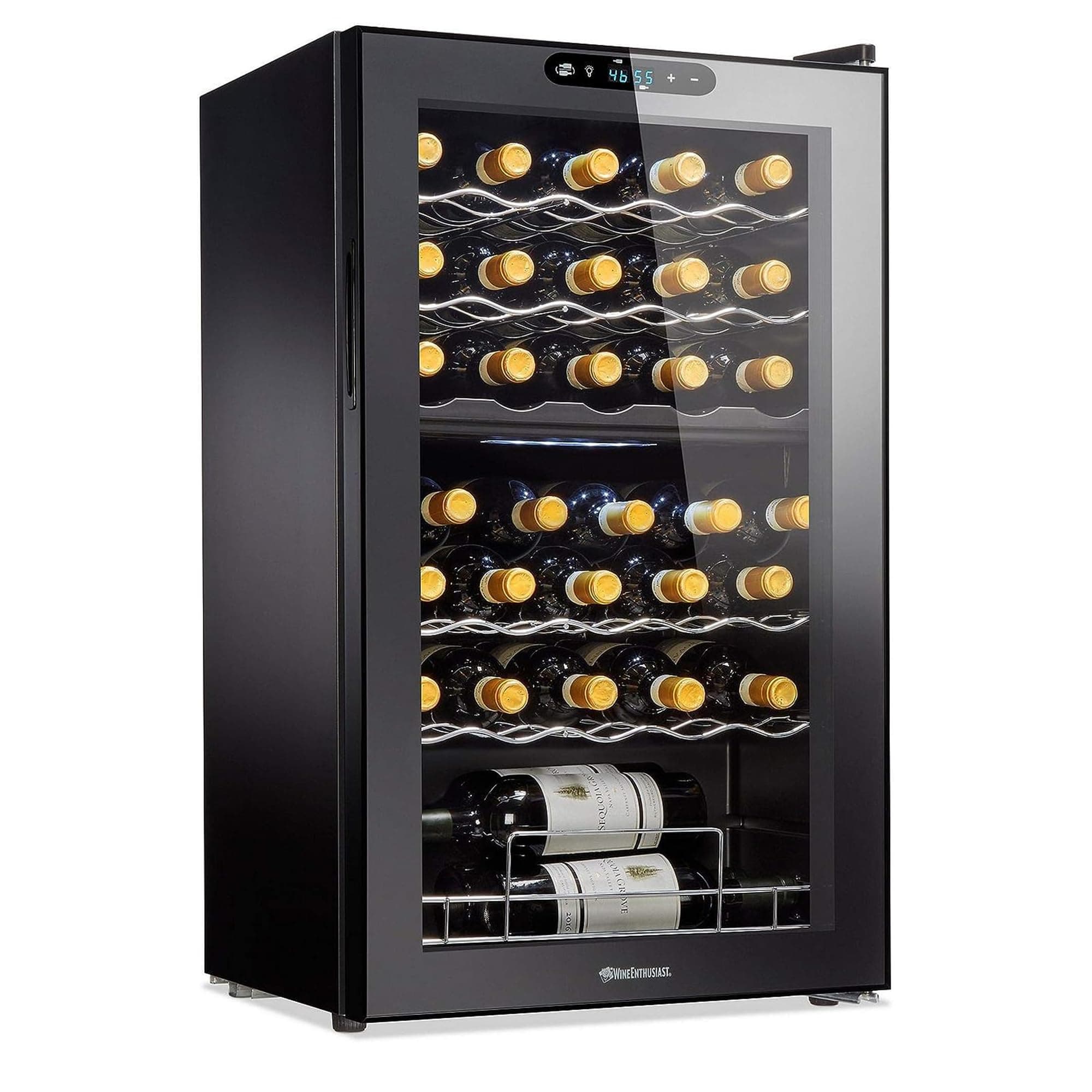 32-Bottle Dual Zone MAX Compressor Wine Cooler – Freestanding Mini Fridge with Digital Touchscreen, LED Display, Split Storage for Red & White Wines, Matte Black Refrigerator Home Bar