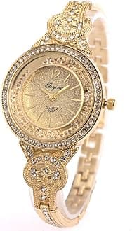 SIBOSUNLadies Watches,Bling Watch Ladies with Gold Stainless Steel Band, Fashion Bracelet Crystal Quartz Dress Watches for Women