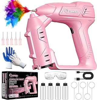 Saker Electric Paint Sprayer Gun Handheld Airbrush Kit Non-Clogging Portable Cordless Spray Paint Gun for Painting Cars,Cabinet, Paint Repair and DIY Pink 3 Gears 12inch