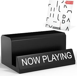 Heather & Willow Now Playing Vinyl Record Stand | Record Holder Display | Wood Storage Stands for Albums | Now Spinning Vinyl Accessories Rack - Black