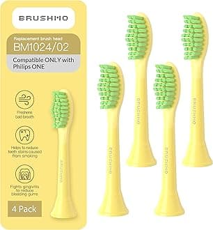 Brushmo Replacement Toothbrush Heads, Compatible with Philips One for Sonicare Electric Toothbrush Handles HY1022, 4 Standard Heads with Tongue Cleaner, Soft Dupont Bristles, BM124m, Mango