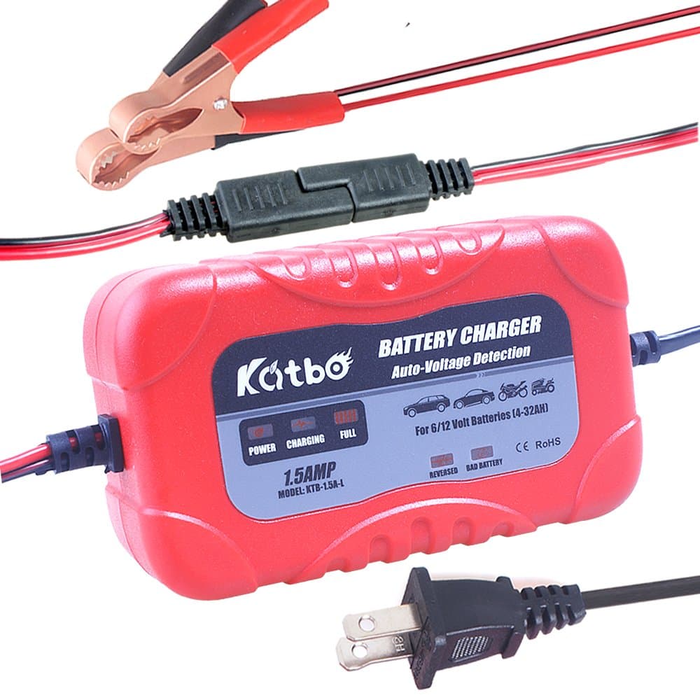 Katbo Battery Charger Automatic Maintainer 6V 12V Automatic Smart for Auto Car Motorcycle Lawn Mower ATVs RVs AGM Gel Lead Acid Batteries