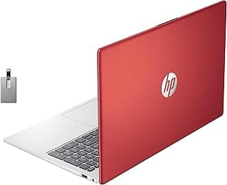 HP 15.6" HD Anti-Glare Student Laptop, Intel N200 Pentium Processor, 16GB DDR4 RAM, 128GB PCIe SSD, 1 Year Office 365, Intel UHD Graphics, Wi-Fi 6, Windows 11, Scarlet Red, 32GB Hotface USB Card