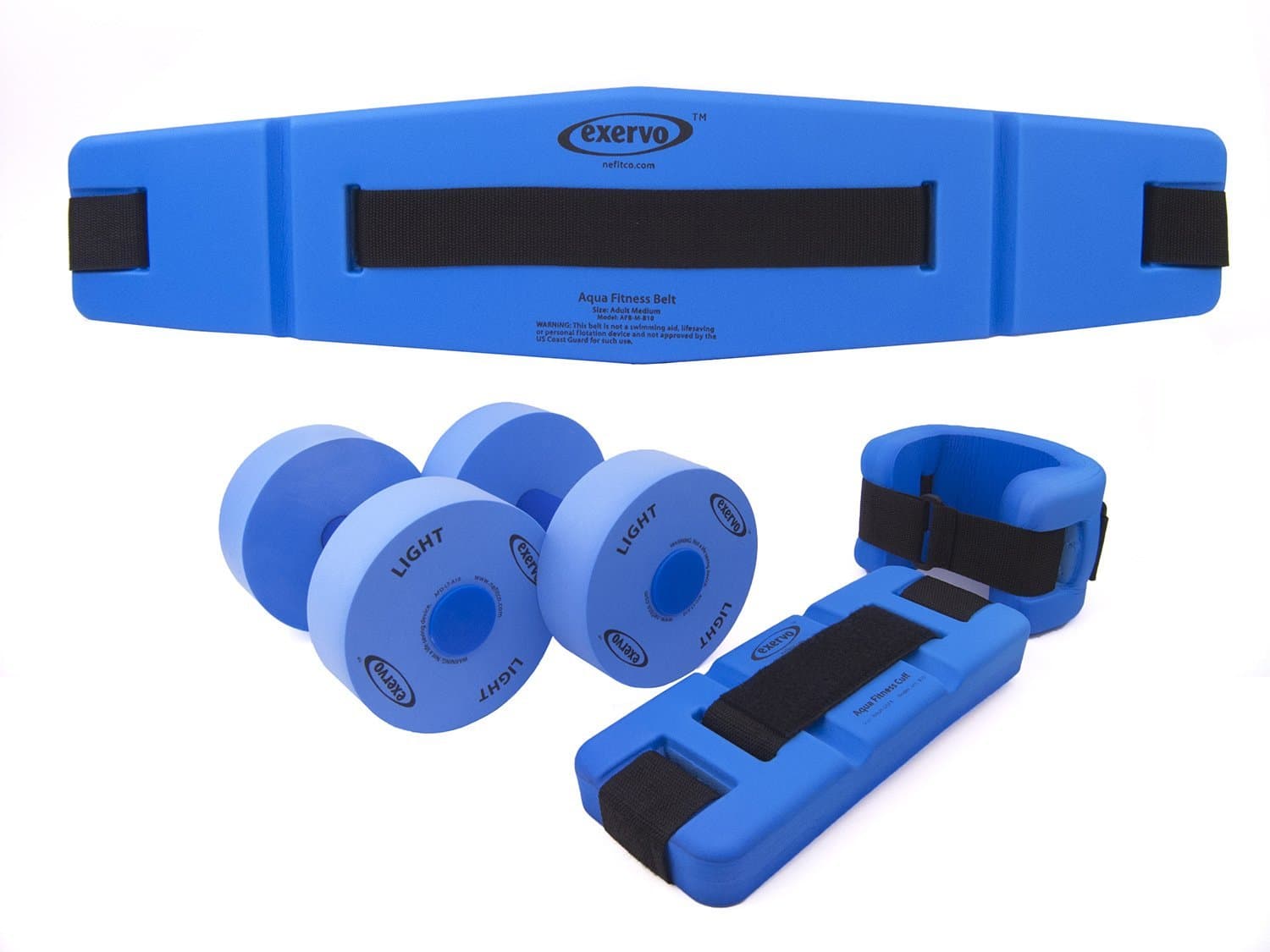 Water Aerobics and Exercise Kits Complete - Buoyancy Float Belt with Pool Dumbbells and Foam Resistance Ankle Cuffs - 14 Page Instructional Handbook Included