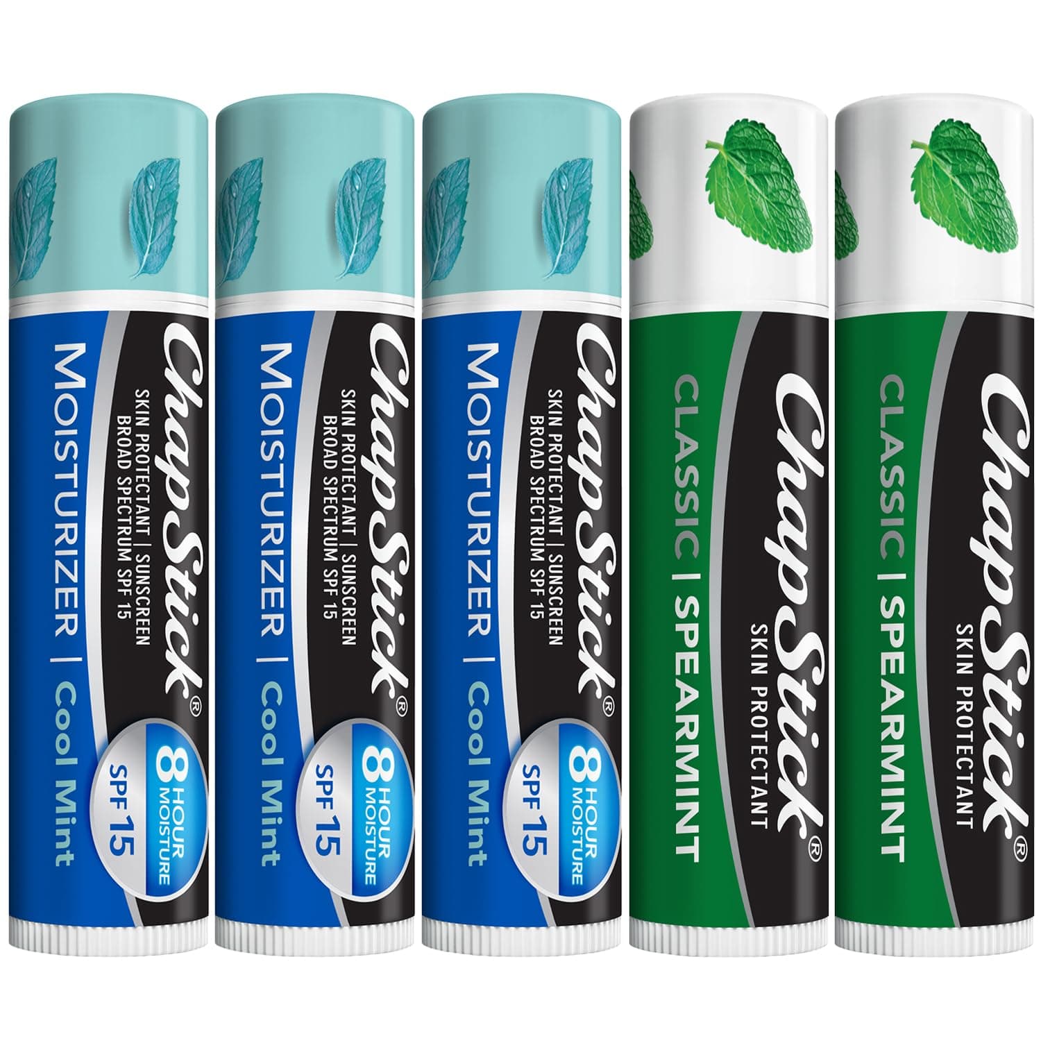 ChapStick Moisturizer 2-in-1 SPF 15 Cool Mint 3-Pack + Classic Spearmint 2-Pack