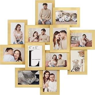 SONGMICS 4x6 Collage Picture Frames, 12-Pack Photo Collage Frame for Wall Decor, Glass Front, Assembly Required, Pale Gold URPF022A01