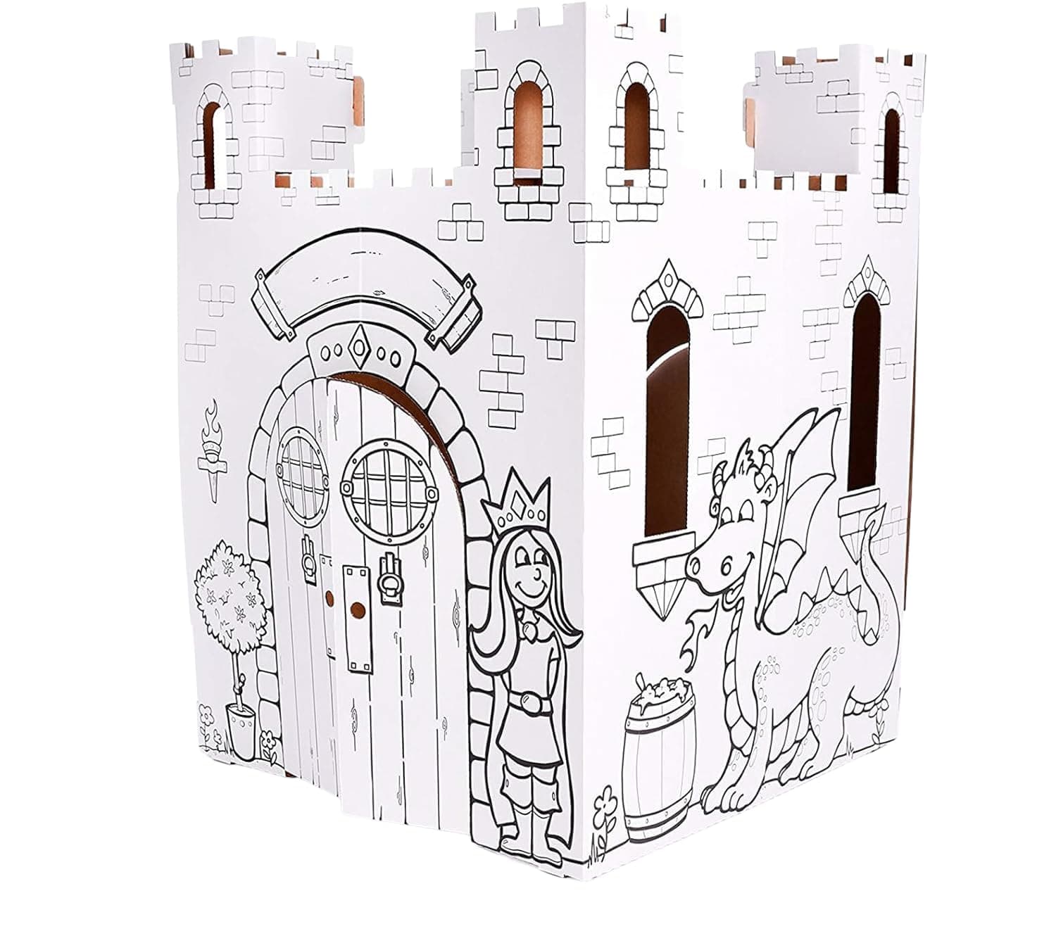 Easy Playhouse Fairy Tale Castle - Kids Art and Craft for Indoor and Outdoor Fun, Color, Draw, Doodle – Decorate and Personalize a Cardboard Fort, 32" X 32" X 43. 5" - Made in USA, Age 3+, White