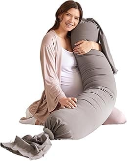 Adjustable Pregnancy Pillow – Full Body Support for Side Sleeping - Adjustable Firmness and Shape - Supports Back, Legs, Belly, Hips for Pregnant Women - Removable Cover - Stone