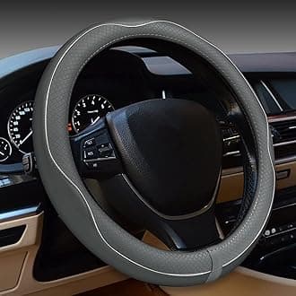 Car Steering Wheel Cover, Anti-Slip, Safety, Soft, Breathable, Heavy Duty, Thick, Full Surround, Sports Style (Gray)