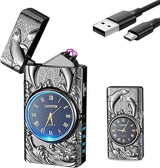 YOZWOO Plasma Lighter with Clock and Flashlight | 3-in-1 USB Rechargeable Windproof Electric Lighter with Dolphin Relief Design | for Home, Camping, Gifts (Dolphin Black)
