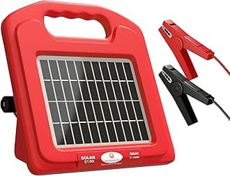 Pet & Livestock HQ Solar Powered Fence Charger (w/Sign) Energizer Panel, 0.1 Joule Electric Power Battery Shock Storage for 2-Miles of Pasture Fencing to Protect Horses, Cattle, Dog, Sheep, Pig, Goats