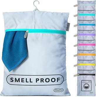MUMI Travel Laundry Bag – Moisture & Smell-Proof Clothes Bag with Folding Hanger & Outer Pouch | Large Laundry Storage Bag for Suitcase, Gym & Packing | Dirty Clothes Organizer (Aqua)