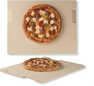 Pizza Stone 12" x 15" Rectangular Baking & Grilling Stone, Perfect for Oven, BBQ and Grill. Innovative Double - faced Built - in 4 Handles Design