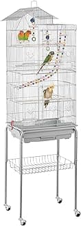 Yaheetech Metal Roof Top Bird Cage Wrought Rolling Birdcage w/Detachable Stand for Medium Small Parrots Parakeets Budgies Cockatiels