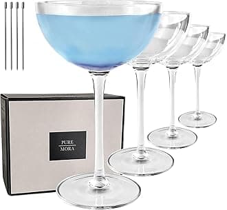 MORA PURE The Lyra Coupe Glass Set of 4, 7oz Handblown Premium Crystal Classic Cocktail Glasses for Martini, Champagne, Mixology, Home Bar, Fancy Margarita, Gin&Tonic, Drinking, etc. For Mixologists