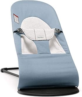 BabyBjörn Bouncer Balance Soft, Blue/Gray, Woven/Jersey | 2-in-1 Adjustable Baby Bouncer Seat and Toddler Chair, Newborn to Toddler (8-29 lbs), 4 Positions, Lightweight & Portable