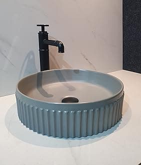 B Backline Ceramic Table Top Wash Basin | Vessel Sink Round Shape Counter Top Wash Basins For Bathrooms & Living Room 14 X 14 X 4 Inches (Grey Matt)