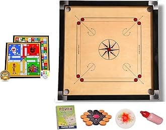 WRF Superior Matte Finish Practice Carrom Board for Serious Professional Practice with Coins Striker and Powder Black New (32 Inch with Ludo WR-1)