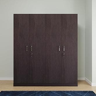 VIKI Wardrobe | Wooden Almirah for Clothes,Door for Bedroom, 4 Door Wardrobe with Inside Drawer (Dark Wenge - 40D x 160W x 180H) | 1 Year Warranty | Free Assembly