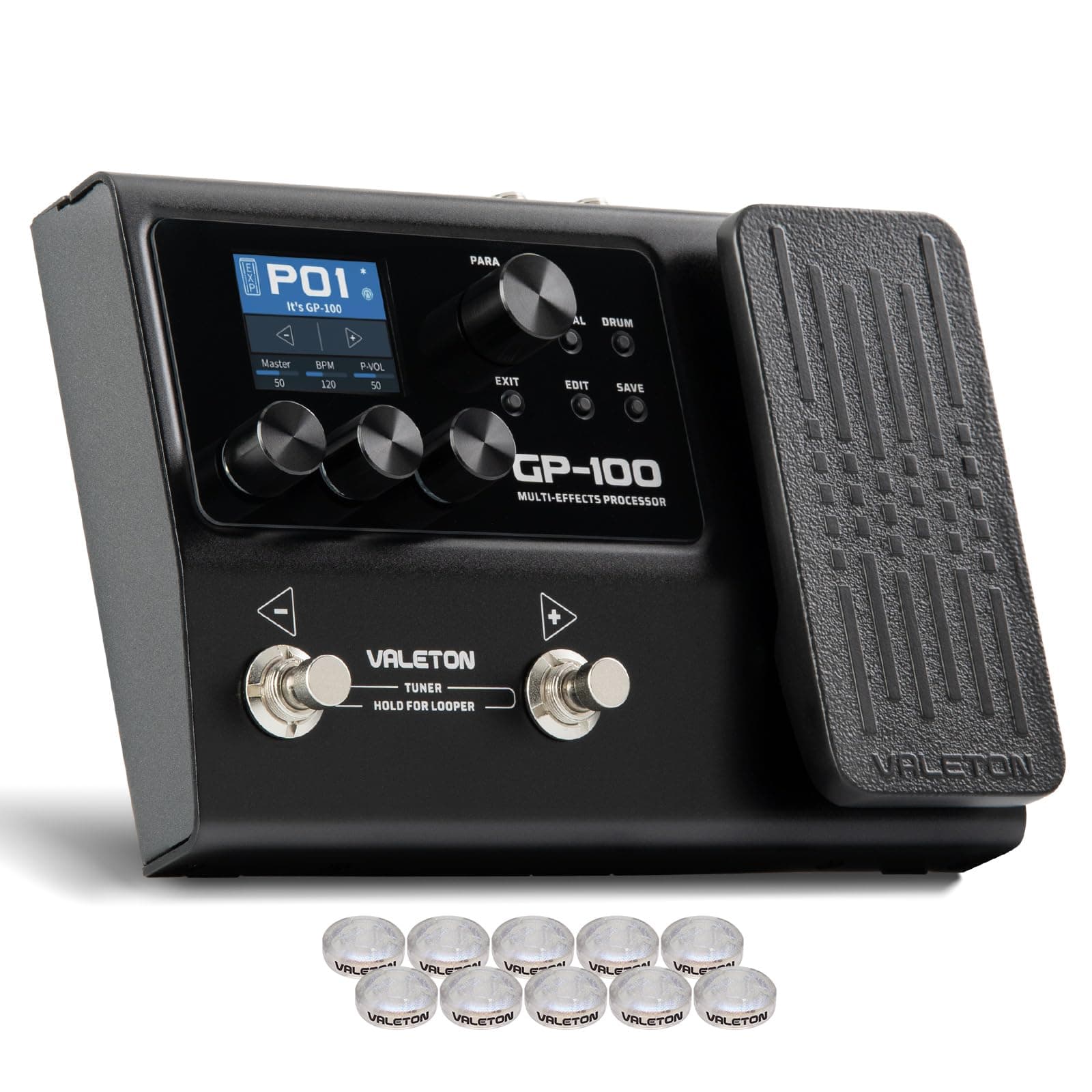 Valeton Multi-Effects with Expression Pedal Guitar Bass Amp Modeling IR Cabinets Simulation Multi Language Stereo OTG USB Audio Interface GP-100