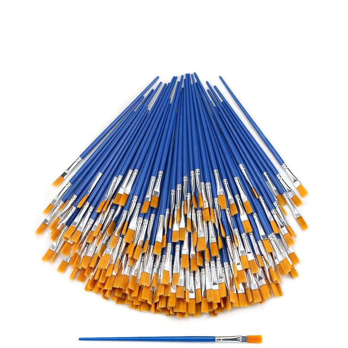 120 Pcs Blue Handle Paint Brushes, Paint Brushes Kits Set, Nylon Flat Paint Brushes, Oil Watercolor Artist Painting Brushes