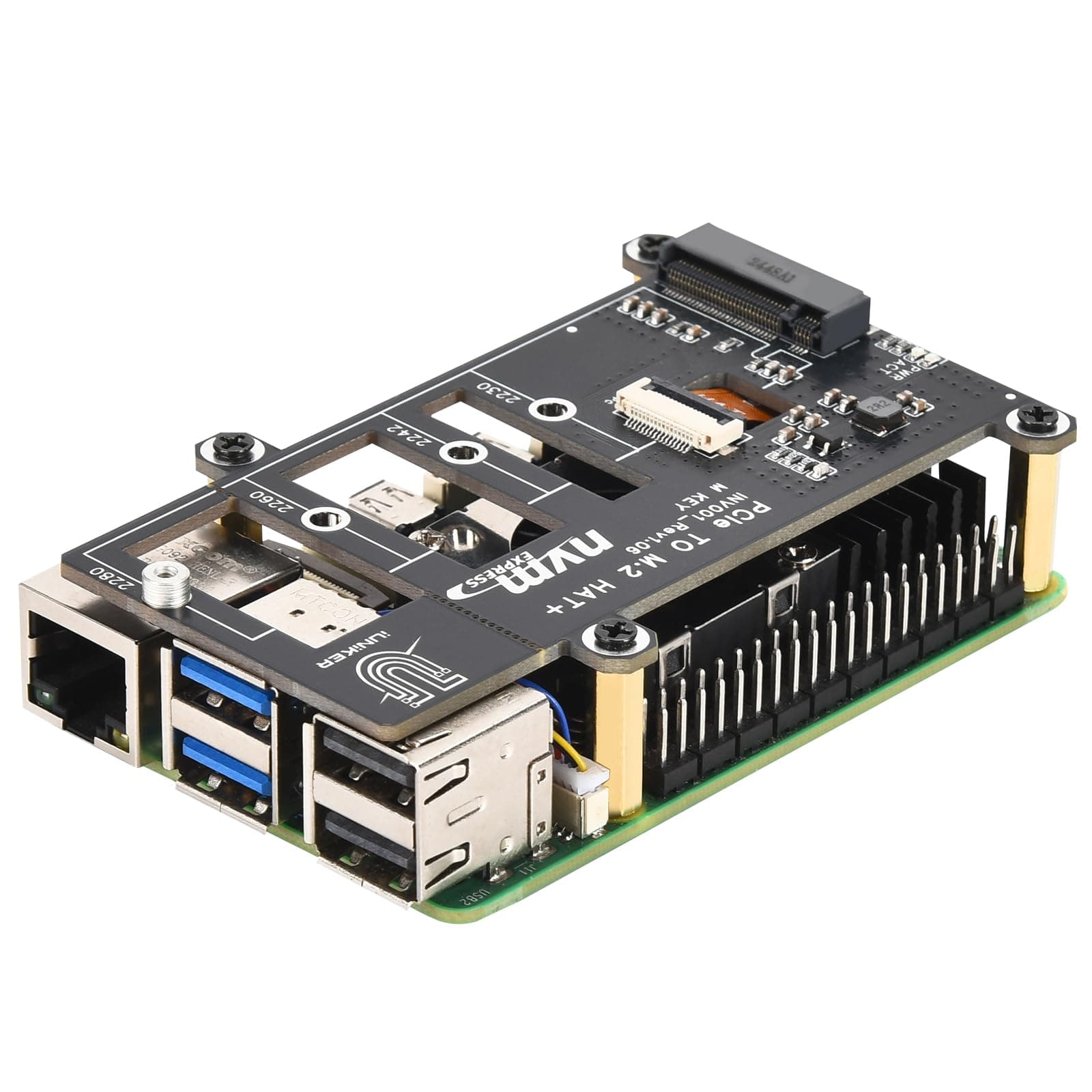 iUniker PCIe M.2 HAT+ for Raspberry Pi 5, NVMe SSD PIP PCIe Peripheral Board With Extra Screw Sets for 2280/2260/2242/2230 NVMe SSD