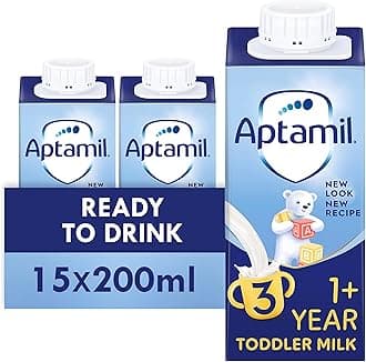 Aptamil 3 Toddler Baby Milk Ready to Use Liquid Formula, 1-3 Years, 200ml (Pack of 15),package may vary