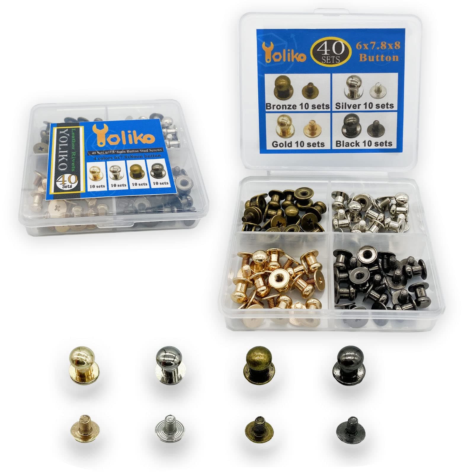 40 Pack 4 Color Round Phillips Head Button Stud Screws 6x7.8x8mm Chicago Screws Nail Rivet Leather Button Brass Rivets for DIY Leather Craft